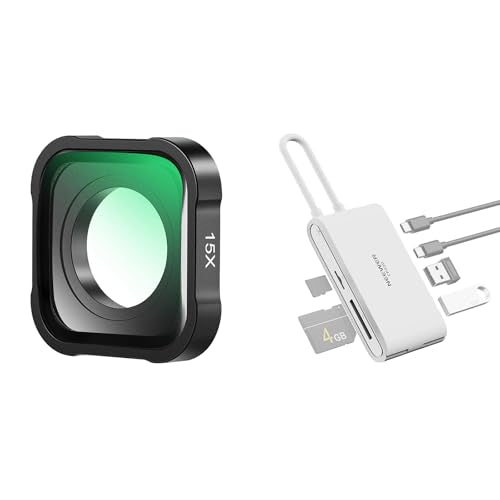 NEEWER LS-31 15X Magnification Lens 7-10cm Focal Distance Compatible with GoPro Hero 13 12 11 10 9 + CP03D SD Card Reader USB 3.2 High Speed for Camera Action Cam Drone Phone PC Flash Drive