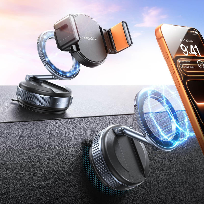 DIMONCOAT【Upgraded Vacuum Magnetic Phone Holders for Your Car for Magsafe | 【119+LBS Strongest Suction】360° Adjustable Car Phone Holder Mount for iPhone 17 Pro Max Samsung Galaxy S26 BLACK GREY - 6X STABLE