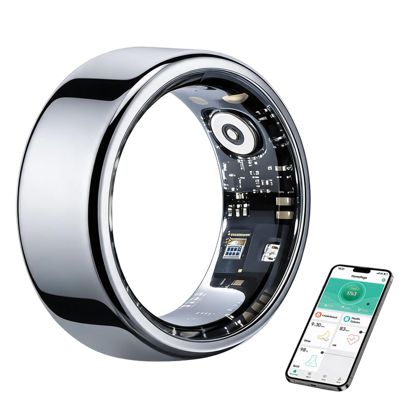 Smart Ring for Women & Men, Health Tracker & 5ATM. (Silver, 9#) | No Subscription Fee，Heart Rate, Blood Oxygen,Blood Pressure, Sleep Heart Rate Tracker for iOS & Android