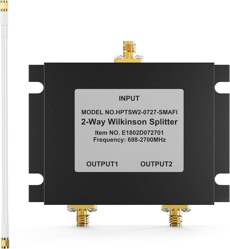 2 Way Signal Booster Splitter with SMA Female Connectors, | 698-2600 MHz Wide Band Cell Phone Booster Accessory for Dual Indoor Antennas, Compatible with LTE Networks and US Carriers