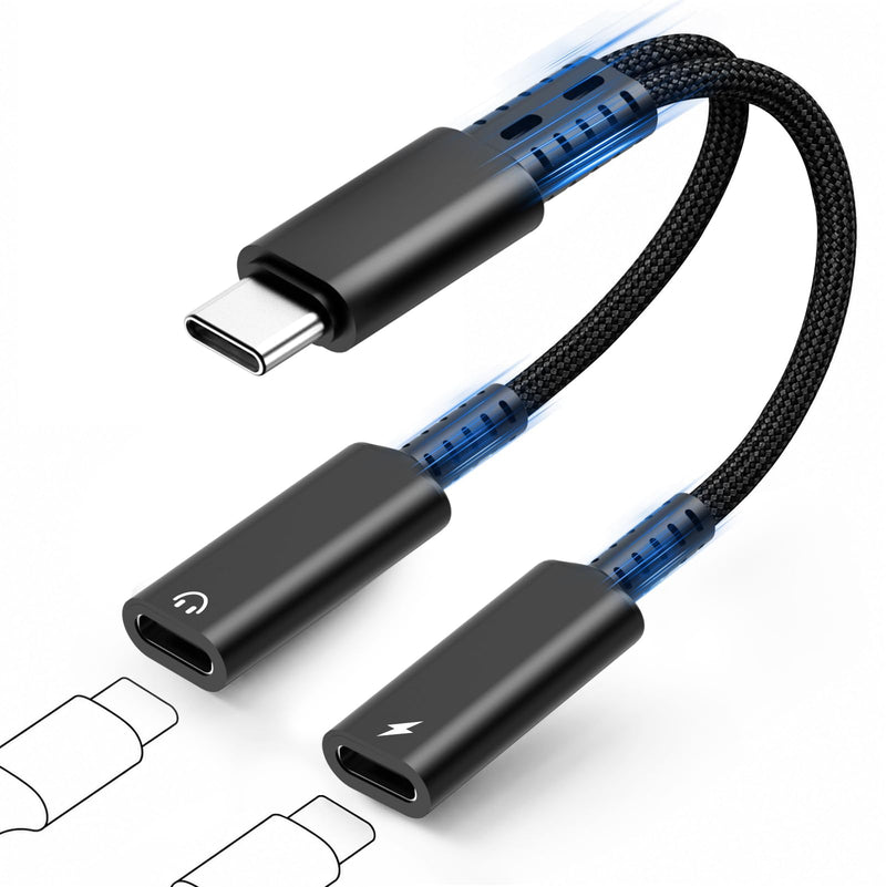 USB C Splitter 1 in 2 Out, Dual USB C Headphone and Charger Adapter, Type C Audio Jack Dongle with PD 60W Fast Charging Cable for iPhone 17 16 15 Pro Max, iPad, Samsung Galaxy S25 S24 Ultra More USBC