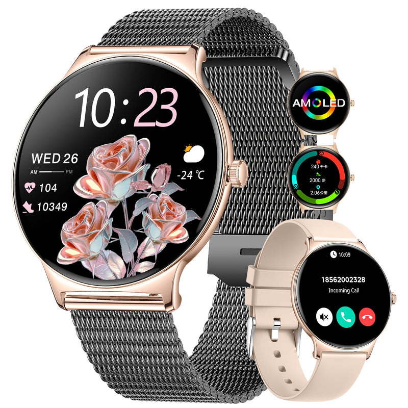 LIGE Smart Watch for Women(Dial/Answer Calls), 1.43" AMOLED HD Display, 100+ Sport Mode Fitness Tracker, 5ATM Waterproof/IP68/Sleep Smartwatch Womens, Ladies Smart Watches for iOS Android (Black Gold) Black Gold