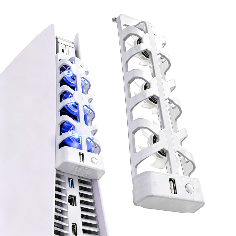 Cooling Fan for PlayStation 5, 3 High-Speed Fans, DC 5V USB Powered, Built-in LED Backlight, Efficient Cooler Accessories for PlayStation 5 Disc & Digital Editions, White