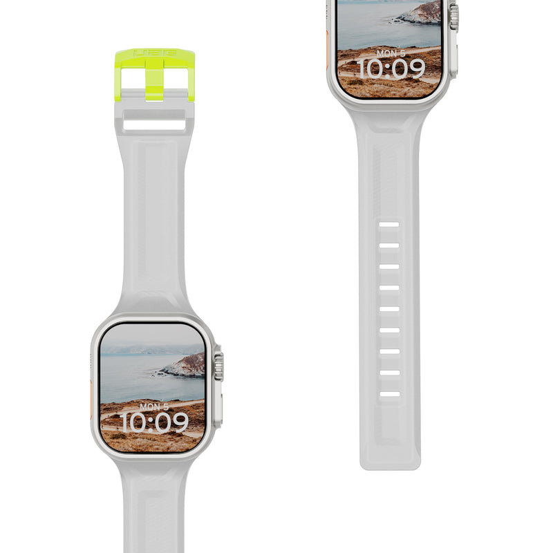 URBAN ARMOR GEAR UAG Compatible with Apple Watch Band 49/46/45/44mm iWatch Series Ultra 1-3/4-11/SE 1-3, Silicone Slim Waterproof Sporty Replacement Watch Strap, Scout Smoke/Active Neon