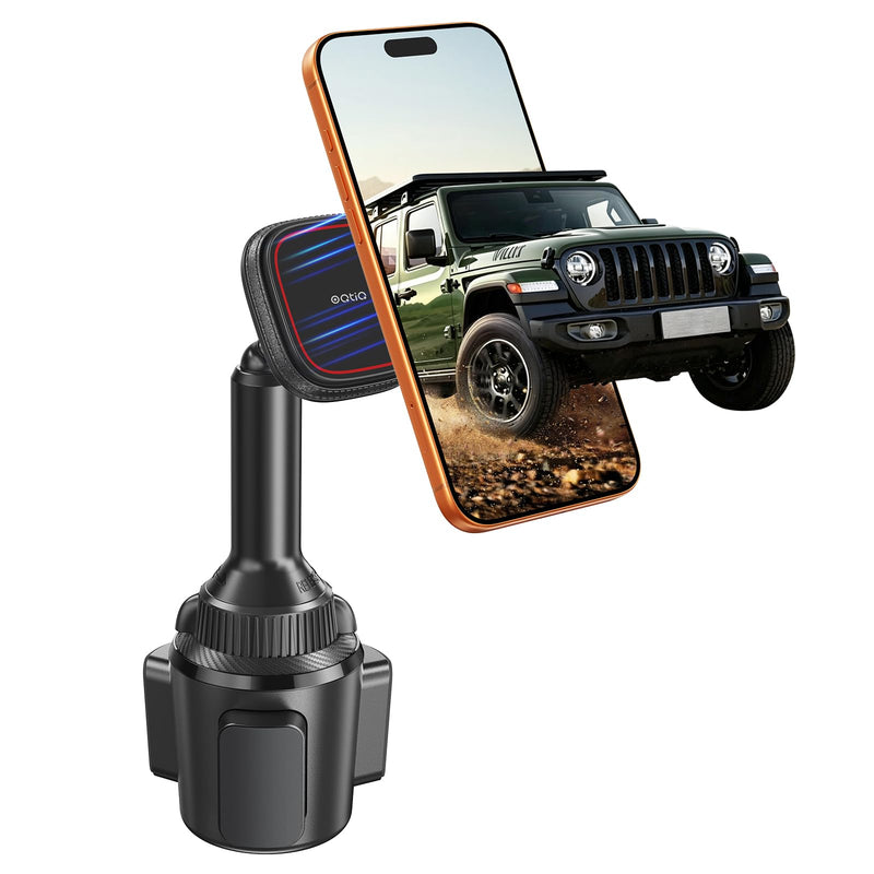 Cup Holder Phone Mount for MagSafe, Strong N55 Magnetic Hold, 360° Rotation | 1-second snap-on, stable expandable cup base, anti-shake design, ultra-strong N55 magnetic hold, leather-texture design Black & Red-Magsafe