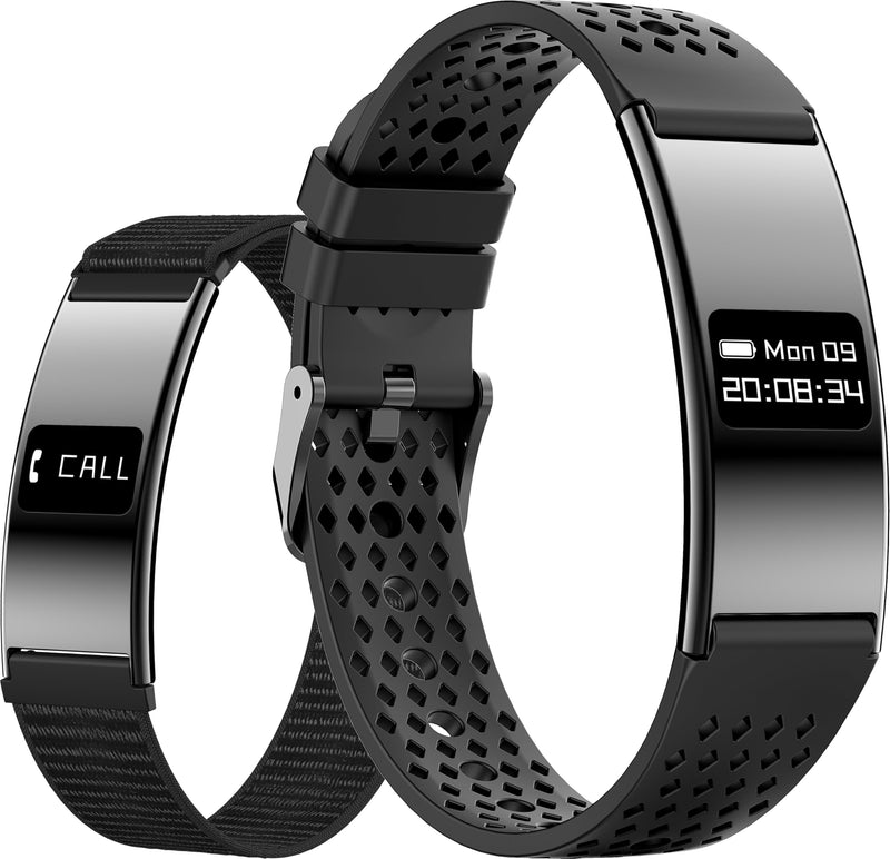 Smart Bracelet Ultra Thin Fitness Tracker for Women Men Slim Health Band Sleep Heart Rate Monitor Pedometer Step Counter Lightweight Ladies Wearable Activity Tracker, Silicone & Nylon Strap Black