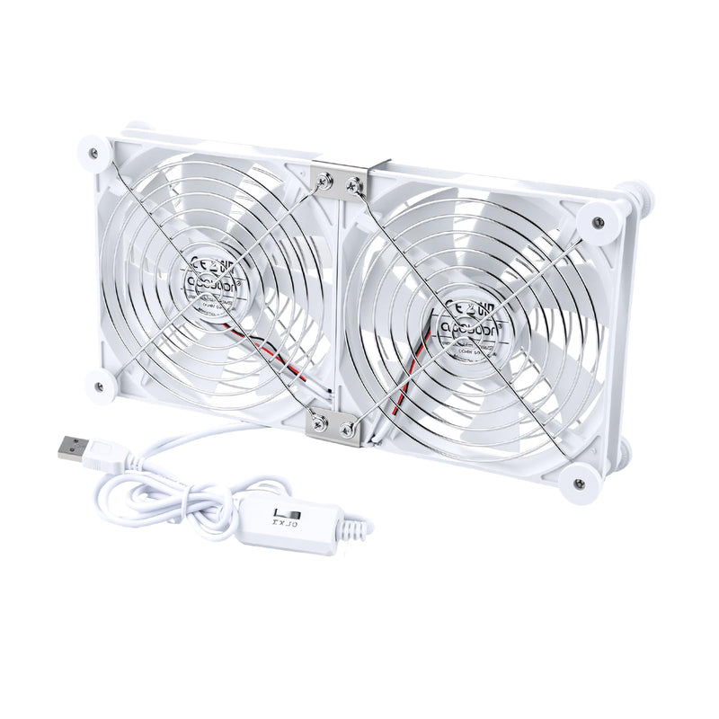 aceyoon 120mm Dual USB Computer Cooling Fan 3 Speed Adjustable 5V Receiver Cabinet Ventilator Max 1500RPM Painted Metal Mesh USB PC Heatsink Blower with 8 Silicone Pads for Laptop/Receiver/Xbox