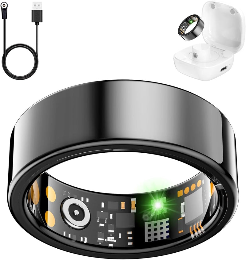 Smart Ring for Women Men, Fit Ring with Heart Rate, Blood Oxygen,Stress, Sleep Tracker, Step Tracker, Fitness Rings No Subscription Fee, IP68 Waterproof Smart Ring for iPhone & Android (Black, 9#) Black 9#