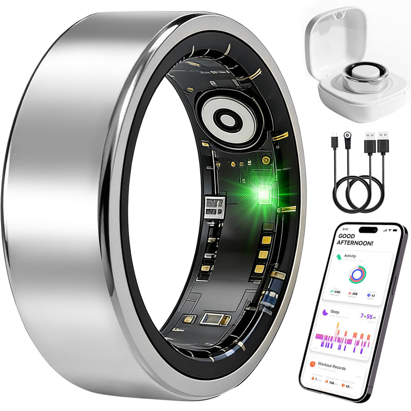 Smart Ring Fitness Tracker for Women and Men, Heart Rate Monitor, Sleep and Stress Monitoring, Menstrual Cycle Tracking, Step Counter, IP68 Waterproof, No Subscription, Compatible with iOS and Android Silver 13