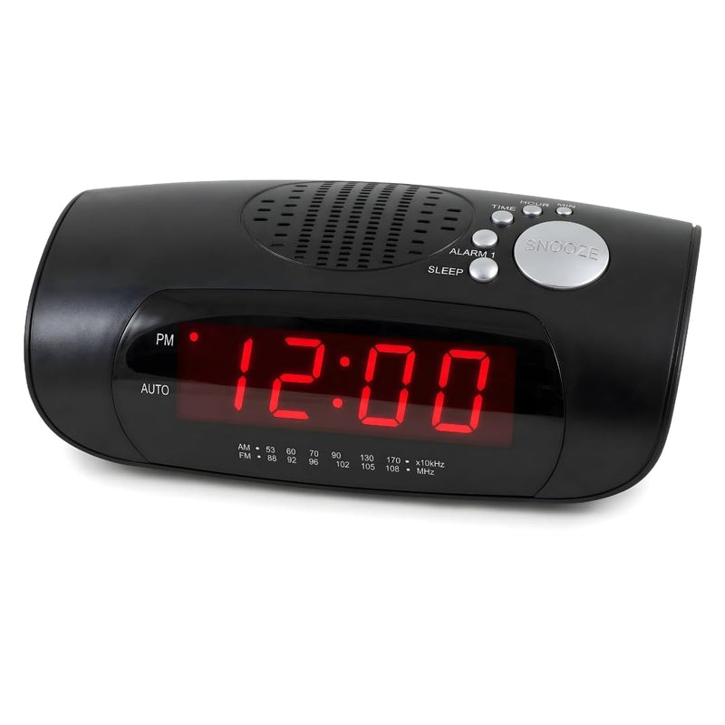 Digital Alarm Clock Radio for Bedroom with AM/FM Radio, USB Charging Port for Phone, Red LED Display, Wake to Radio or Buzzer, Snooze, Sleep Timer, AUX Input, Battery Backup