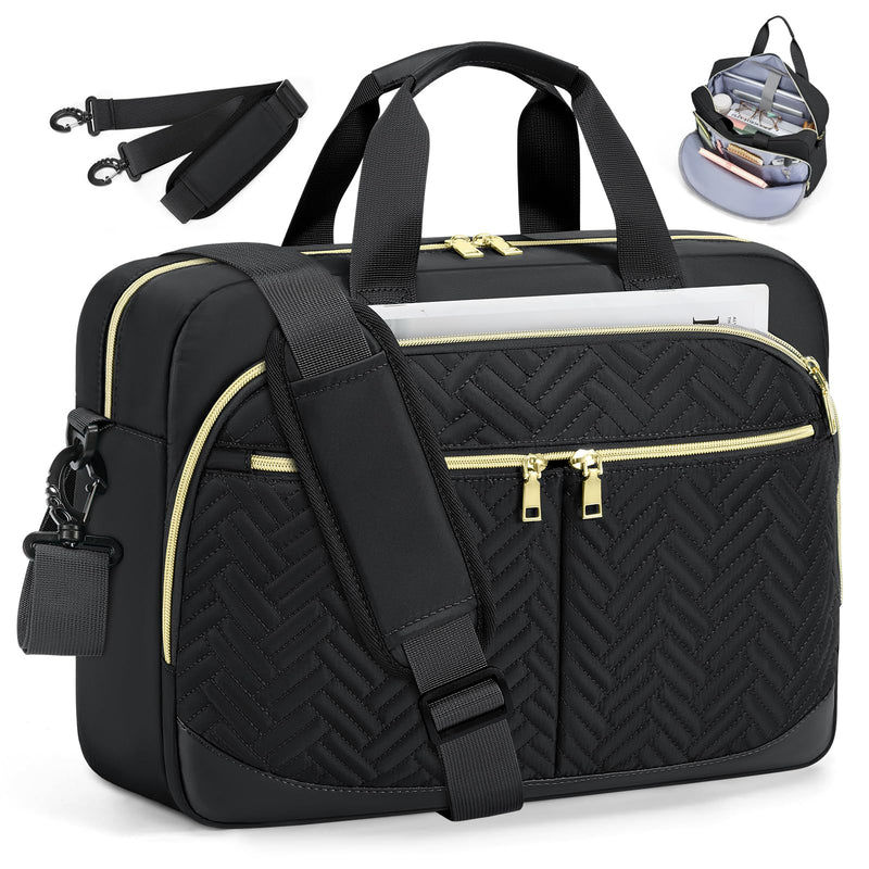 SDYSM 15.6"Laptop Briefcase, Water-Resistant Computer Bag for Business Work | Large Capacity Messenger Shoulder Laptop Bag for Women Men,Durable Multiple Storage Pockets, For Travel, Office Daily Commute Black