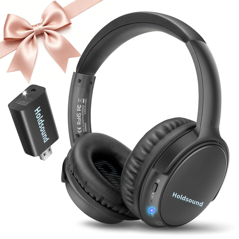 Holdsound BKM400 Wireless Headphones for TV Watching with USB Transmitter | Bluetooth TV Headphones Wireless, Strong Compatibility, Up to 165 ft, No Delay and High Volume Output, 40 Hours Battery Life Black