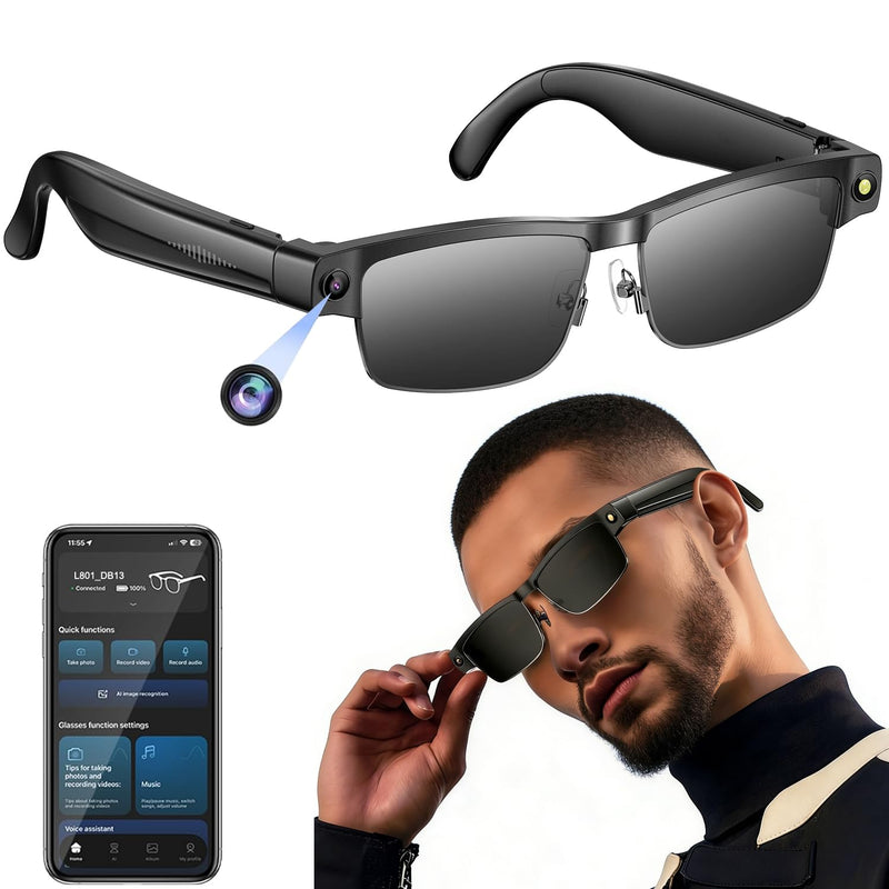 Smart AI Glasses with Camera, 800W Cameras & Photo Capture, Real-Time Translation, Recording Glasses with AI Assistant, Open-Ear Audio, Object Recognition, Bluetooth, for Travel (B3#) B3#