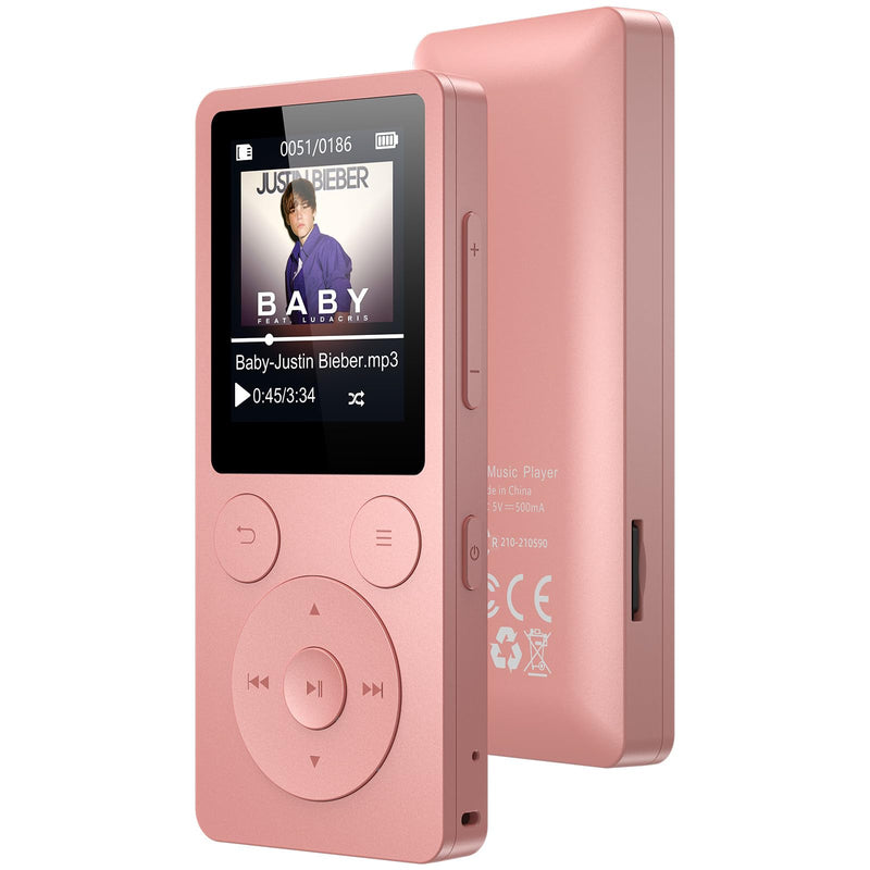 32GB MP3 Player with Bluetooth 5.3, Speaker, Simple Physical Buttons | Portable Music Player with FM Radio, 1.8 inch Screen, 40 Hour Battery Life, Voice Recorder, Supports 128GB Micro SD Card Pink