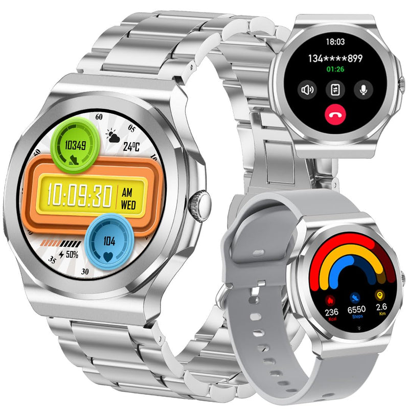 Smart Watch for Men Women Fitness Tracker 1.27" HD Touch Screen Bluetooth Call Android/iOS Compatible 24/7 Heart Rate/Sleep Monitor IP67 Waterproof Fitness Tracker (Steel Silver RT-50) Steel Silver RT-50