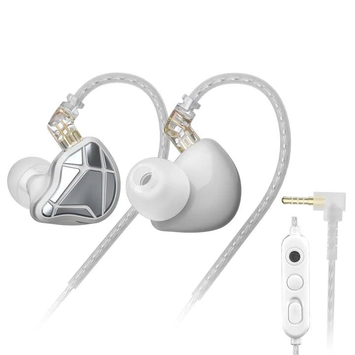 KZ Axas in Ear Monitor | Noise Isolating Gaming IEMs with Mic, Low-Distortion Audio, FPS Co-Tuned, Detachable Cable Ear Buds(White 3.5mm with MIC) White 3.5 mm with Mic