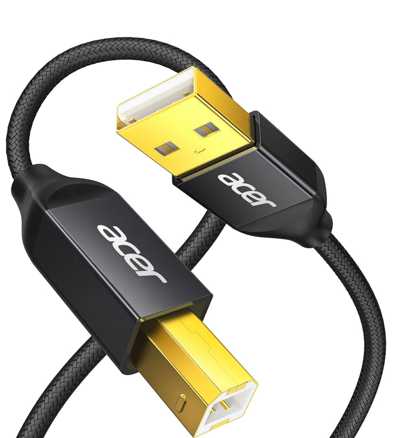 Acer Printer Cable 10ft, USB A to USB B Cable,High Speed Nylon Printer Cord | Aluminum Case & Gold-Plated, USB 2.0 B Cable for HP, Canon, Brother, Samsung, Dell, Epson, Lexmark, Xerox and More 10 FT