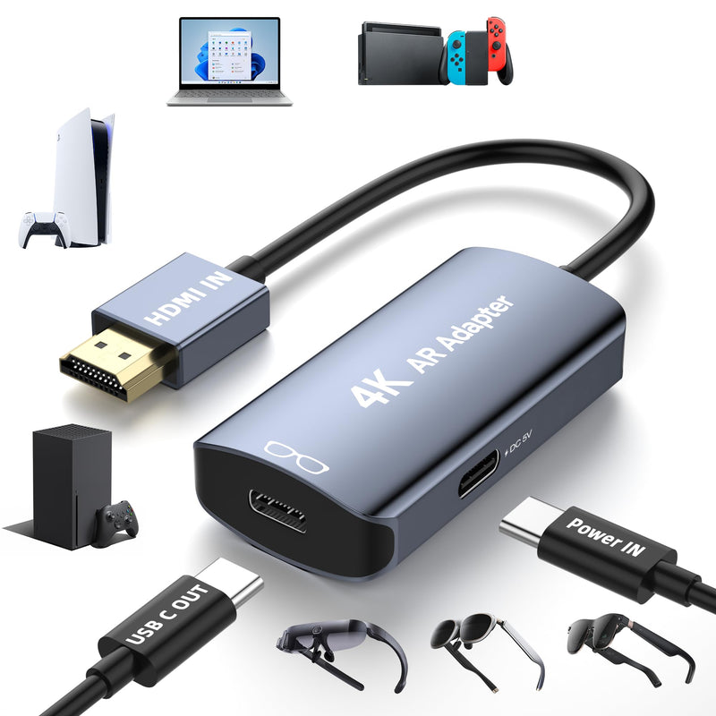 HDMI to USB C Adapter 4K@60Hz for AR Glasses, HDMI Male to USB C Female for XREAL One/Air 2 Pro, VITURE Pro, RayNeo Air 2s, Rokid Max, Switch 2/1, Steam Deck, PS5/4, Xbox, ROG Ally, Portable Monitor