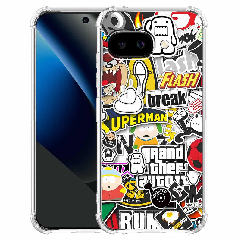 Case for Google Pixel 10a with Pop Culture Design,Aesthetic Cartoon Sticker Bomb Pop-Art Collage,Clear Slim Soft TPU Bumper Phone Cover,6.3”(Pop,P10a)