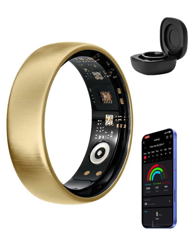 Smart Ring for Women Men, Health & FitnessTracker Ring, Brushed Gold,#7 | Heart Rate, HRV, 5GPS Sport Mode,5-9 Days Battery Life,No Subscription Fee, IP68 Waterproof for iPhone 10.0+ & Android 5.0+ #7