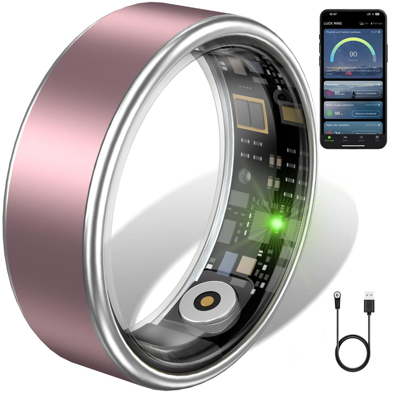 Smart Ring for Women & Men - IP68 Waterproof Fitness Tracker with Long Lasting Batteries, 28-Language App, Sleep/Step/Heart Rate Monitor, Compatible with iOS & Android (Pink, 8) Pink