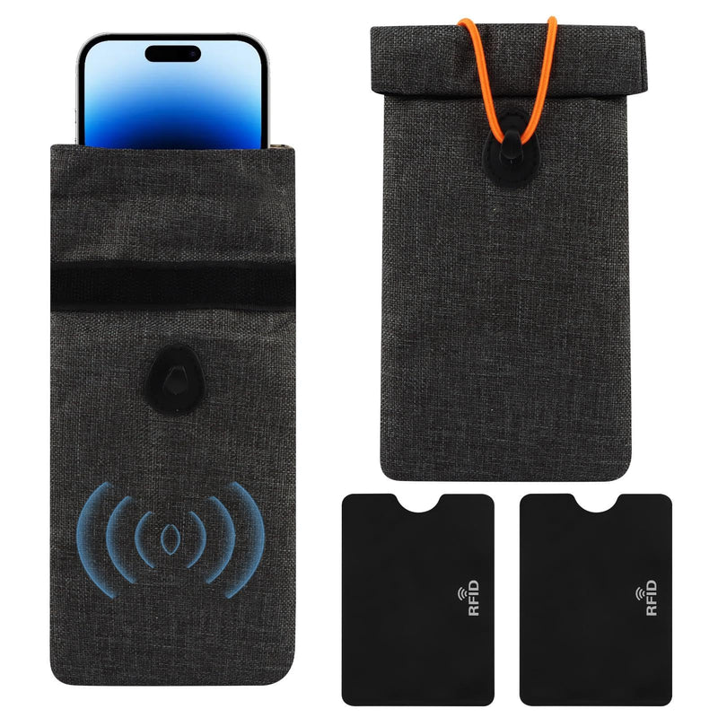 Faraday Bags for Phones, 2 PCS Signal Blocking Pouch with RFID Card Sleeve, Faraday Cage Bag, Privacy Protection Storage for Key Fob, Phone, GPS, NFC Devices Gray