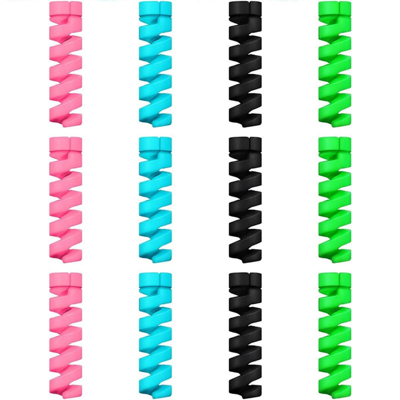 12 Pcs Charger Cable Protector,TP Flexible Cable Saver,Spiral USB Mouse Wire Protector for Headphone Laptop Earphone Cell Phone Wrap Accessories (Black,Pink,Blue,Green)