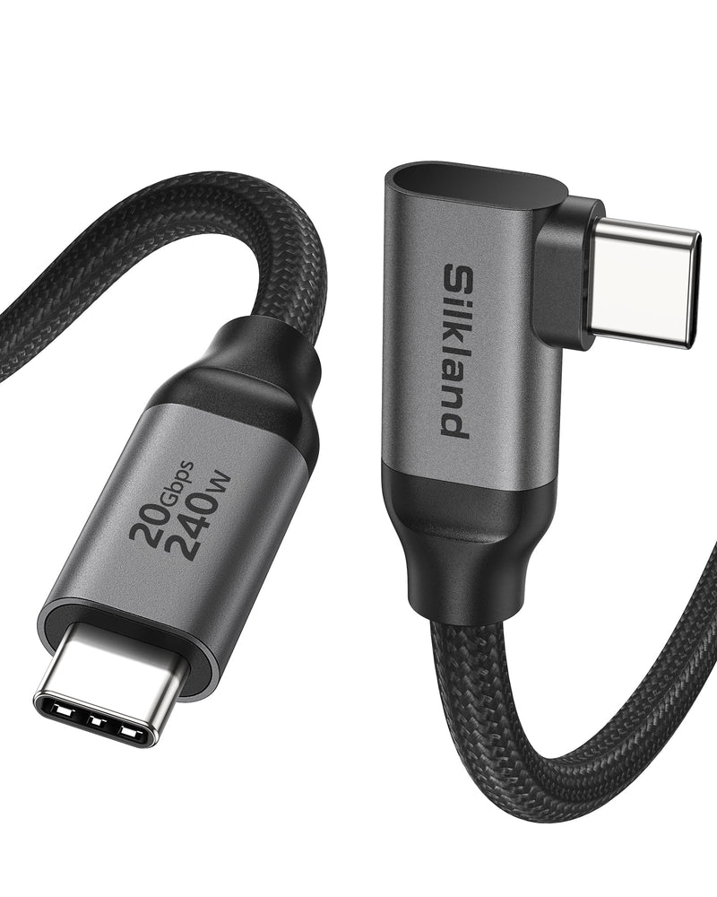 Silkland Long USB C Monitor Cable 90 Degree 15FT, 8K@30Hz 5K/4K@60Hz Output | 20Gbps Data Transfer, Right Angle USB C 3.2 Gen 2x2 Cable, 240W PD Charging for iPhone 17,MacBook, Portable Monitor, Carplay 15 Feet