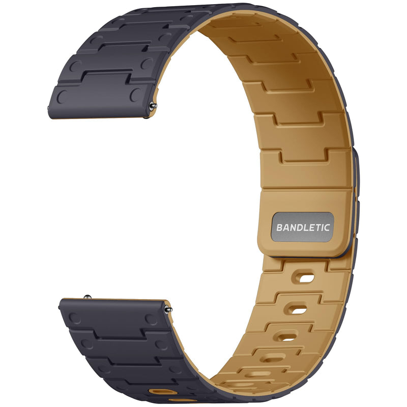 Bandletic 22 mm Quick Release Silicone Band Compatible with Garmin Watch | Magnetic Closure Design, Breathable Lightweight, Smartwatch Wristband Replacement Straps for Men Women,for Workouts & Outdoor AnthraciteGray-Ochre 22MM