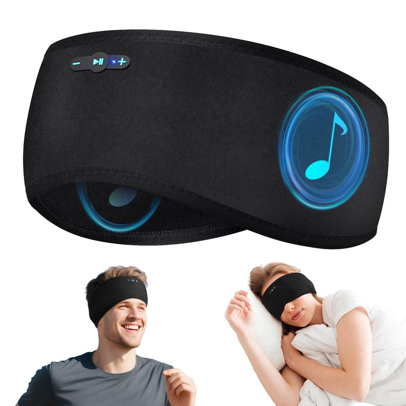 Sleep Headphones Bluetooth 6.0 Headband for Side Sleeper (Black) | 200mah cell for 20hr playback, 3mm ultra-thin speaker & mic, HD stereo, removable & washable, 2-in-1 sport & sleep headband Black