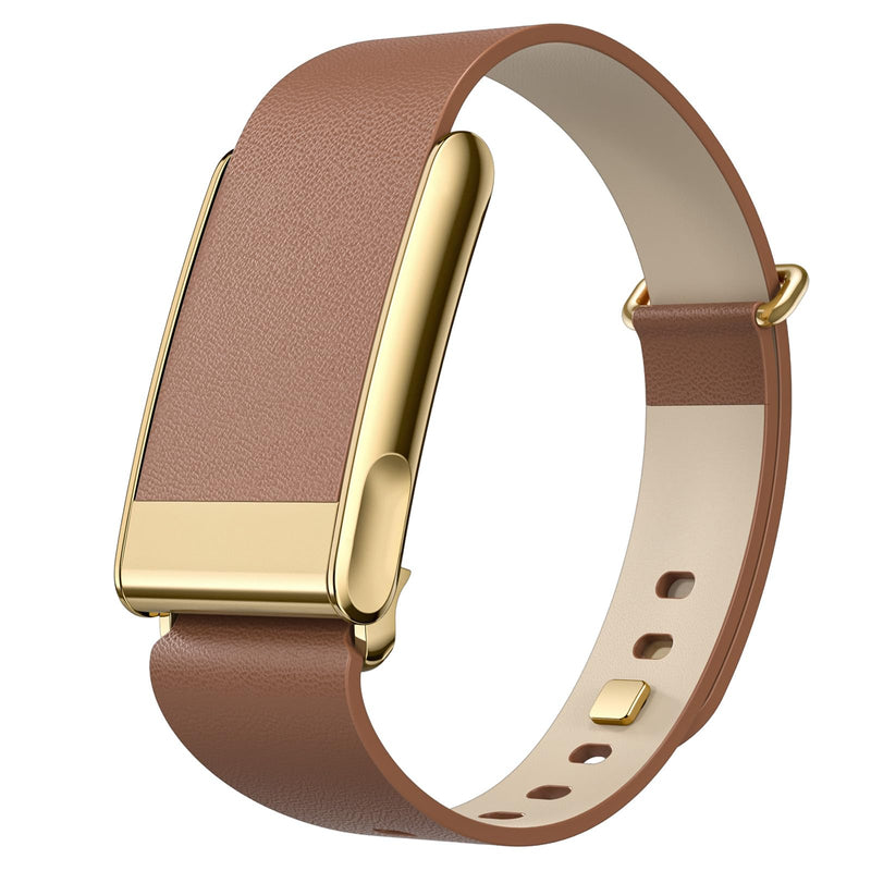 omee Leather Band Compatible with Whoop 5.0 Band Strap Men Women, Genuine Leather Rugged Durable Replacement Wristbands Straps for Whoop 5.0 Bands Brown Gold