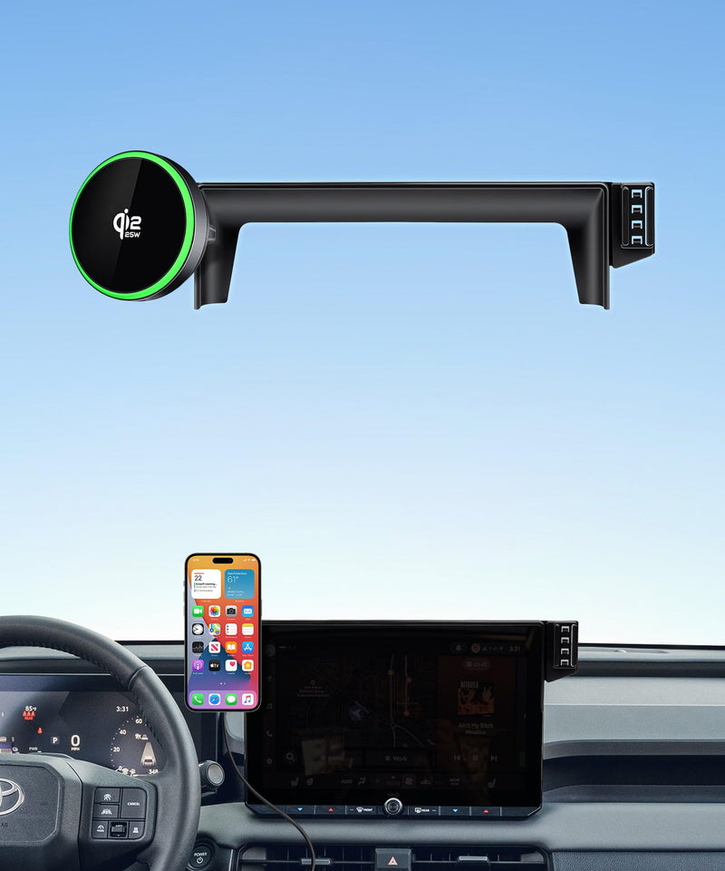 Qi2.2 Max 25W Wireless Charger Car Phone Mount for Toyota RAV4/Hybrid 2026 | 12.9" Screen, Magsafe Accessories Fast Charging Magnetic Cell Phone Holder Clip Compatible with iPhone Android, GPS Bracket for 2026 RAV4/Hybrid(12.9 inch screen only)