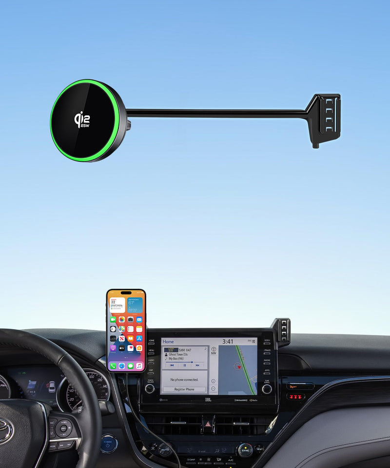 Qi2.2 25W Wireless Charger Car Phone Mount for Toyota Camry 2021-2024 | Camry Hybrid 9"Screen Magsafe Accessories Fast Charging Magnetic Cell Phone Holder Clip Fit iPhone Android,Navigation Bracket for 2021-2024 Camry/Hybrid(9 inch screen only)