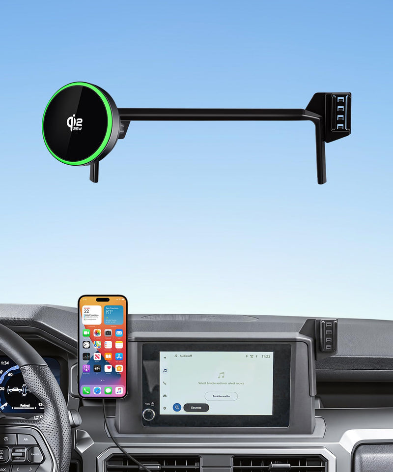 Qi2.2 25W Wireless Charger Car Phone Mount for Toyota Tacoma 2024-2026 | 4Runner 2025 2026, 8" Screen Magsafe Accessories Fast Charging Magnetic Cell Phone Holder Clip Compatible with iPhone Android