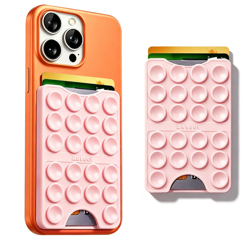 Silicone Suction Cup Card Holder Suitable for Phone Cases, Phone Wallet Stick to The Back of The Phone, Can Hold Up to 3 Cards, Suitable for Selfies and Videos, 2.28"x3.54" (Chalk Pink) Chalk Pink