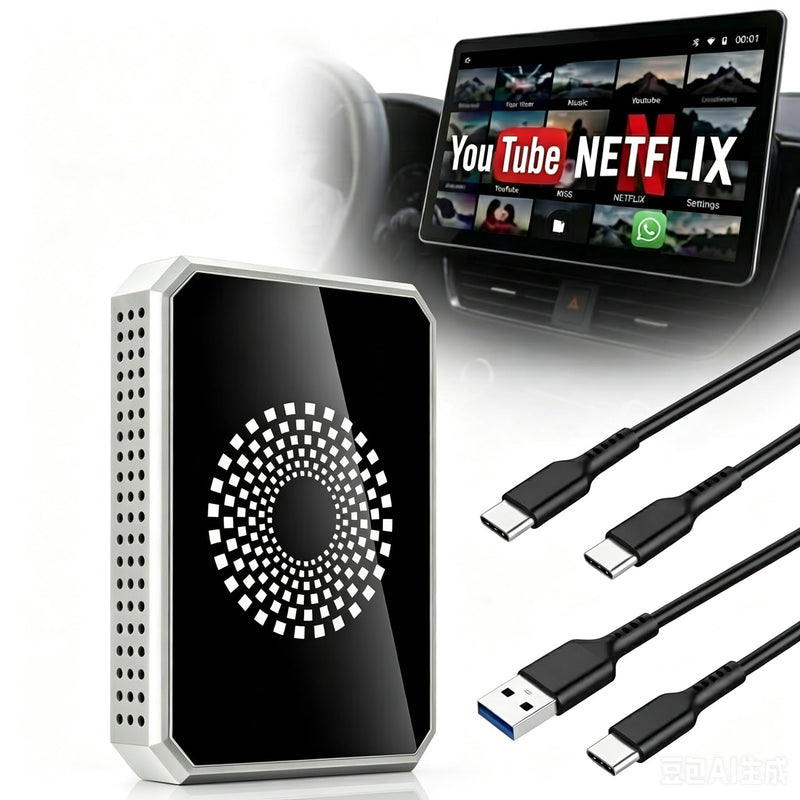 3-in-1 Wireless CarPlay & Android Auto Adapter Magic Video Box Stream for Netflix YouTube TikTok with USB Drive Plug Play for Wired CarPlay Android Auto Cars