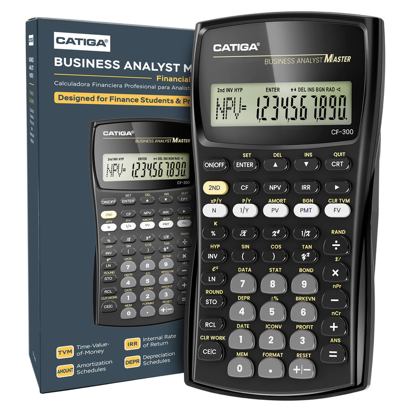 CATIGA Financial Calculator Business Analyst Master, TVM, IRR, NPV, Cash Flow, Amortization & Break-Even, Perfect for Real Estate, Banking, Accounting & Finance Professionals, 10-Digit LCD, CF-300