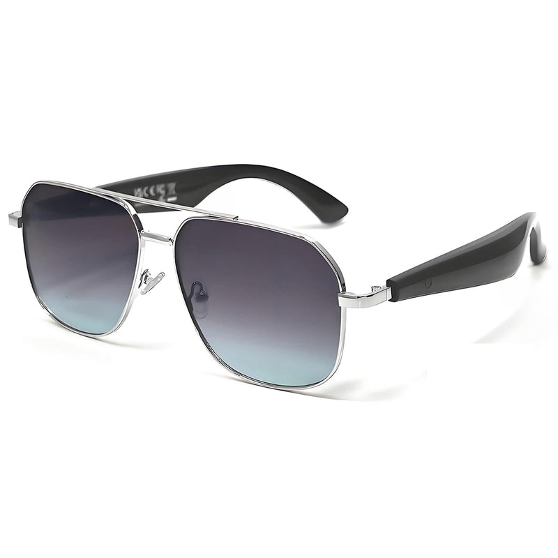 APOPHENIA AI Smart Bluetooth5.4 Glasses, Silver Frame Blue/Purple Lens | 140 Languages Real-Time Two-Way Translation, UV/Blue Light Protection & Anti-Glare, Aviator Style Unisex