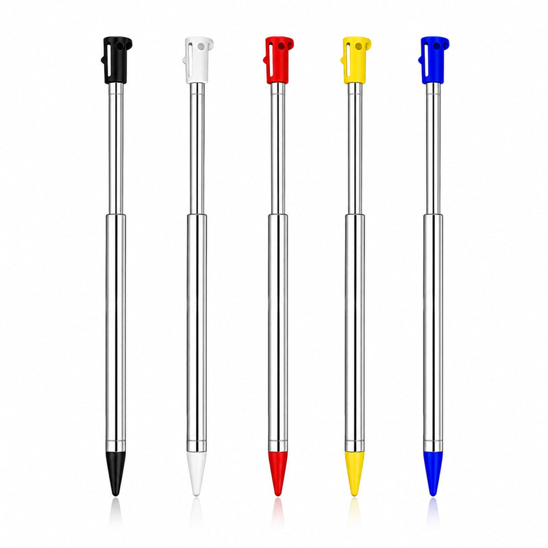 Retractable Stylus for Nintendo 3DS [5 Pack], Telescopic Metal Stylus Pen 2.75"-3.94" (7-10cm), Designed for the Original 3DS Console Slot — Black, White, Red, Yellow, Blue
