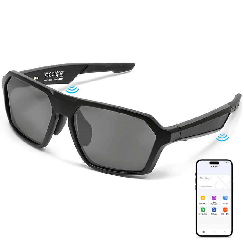 APOPHENIA Smart Glasses Bluetooth 5.4,UV400 Protection with Open-Ear Speakers Touch Control Outdoor Sports, Running,Travel Black