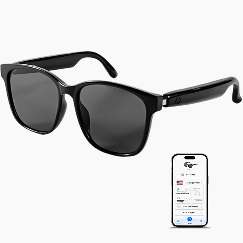 APOPHENIA AI Smart Bluetooth 5.4 Translation Sunglasses,Open-Ear Audio Glasses,144+Languages Real-Time Translator,Polarized UV400,Travel Business (Black Frame Grey Lens)