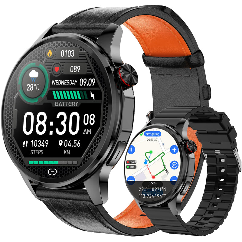Smart Watch for Men with GPS Maps, 1.46"AI Smartwatch, BT Call/Text Reply | 24/7 Heart Rate/Sleep Monitor/Health Analysis, 100+ Sports Modes, 5ATM Waterproof Fitness Tracker for Android iOS – 2 Bands Black