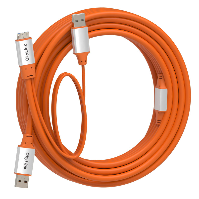 OkyLink Active USB 3.2 Gen 2 A to Micro-B Cable Male to Male 10Gbps, 32ft | 10m Active, for Long-Distance External Storage & Industrial Hard Drive Connection Orange USB3.2 32ft (10m)