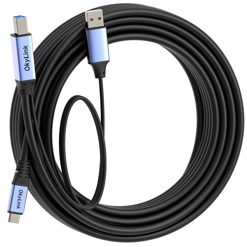 OkyLink Active USB 3.0 USB-C to USB-B Cable, Male-to-Male 5Gbps 32ft | 10M, USB 3.2 Gen1, flame-retardant, for KVM, MIDI keyboard, printer, scanner, camera, hard drive enclosure USB3.0(5Gbps) 32ft (10m)