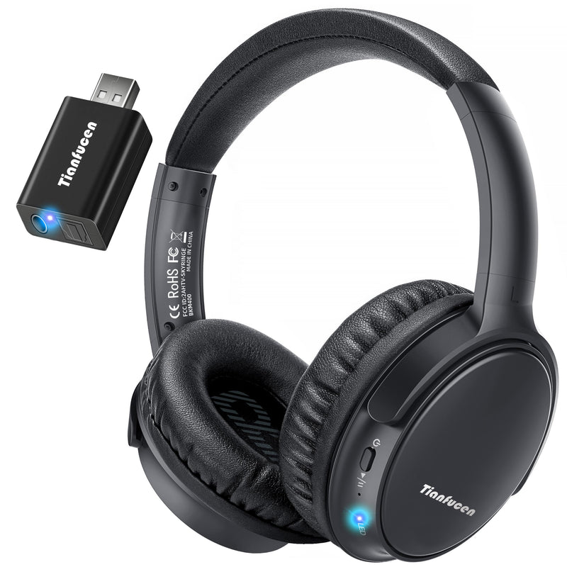 Tianfucen BKM400 Wireless Headphones for TV Watching | TV Headphones Wireless for Seniors, Easy Plug & Play with USB Transmitter, No Lip-Sync Delay, 40H Playtime, Comfortable,Black Black