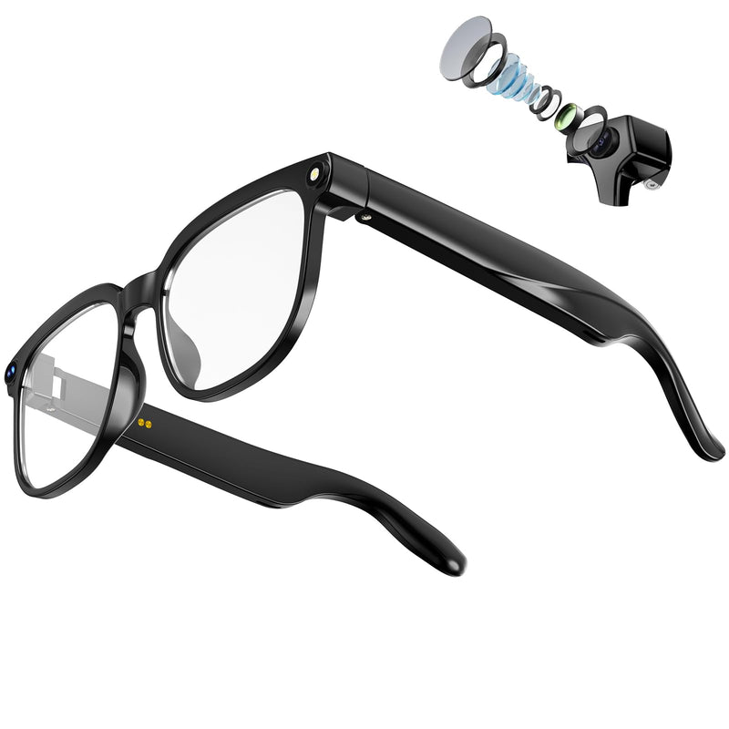 AI Smart Glasses with Camera, 8MP 4K HD Video & Photo Capture, Real-Time Translation, Recording Glasses with AI Assistant, Open-Ear Audio, Object Recognition, for Vlog, Outdoor & Hiking(Clear lens) Clear