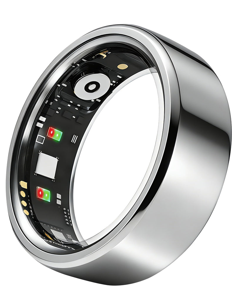 Smart Ring for Women Men Fitness Tracker Heart Rate Sleep Trends 128 Sports Modes Gesture Control Cycle Tracking IP68 Waterproof No Subscription Compatible with iPhone Android (Silver, Size10)