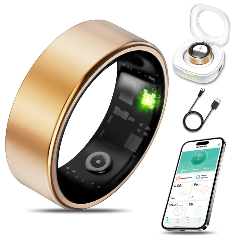 Smart Health Ring Fitness Tracker for Men Women, Sleep, Stress & Activity Monitoring, IP68 Waterproof, Long Lasting Battery, No Subscription Fees, Warm Gold 14