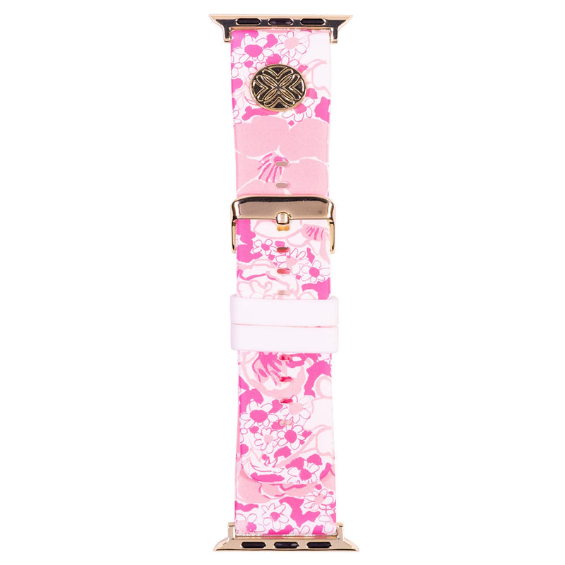 Lilly Pulitzer Silicone Smart Watch Band, Conch Shell Pink Burst of Joy | Cute Pink Floral Band with Buckle Closure Sized to Fit 38, 40, 42, & 48mm Smartwatches, Compatible with Series 1-6
