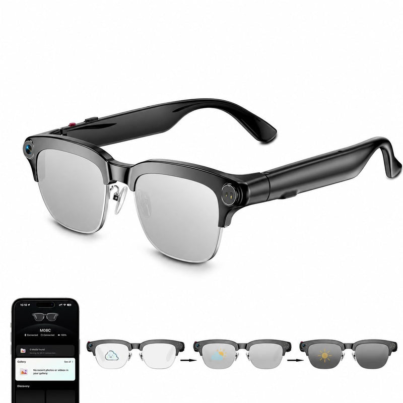 AI Smart Glasses with camera, Continuous AI Chat, 8MP Camera Glasses, 1080P Recording Glasses for Men Women,Hands-Free Music & Calls,Real-Time Translation,Ideal for Business Meetings,Travel,&Daily Use Photochromism